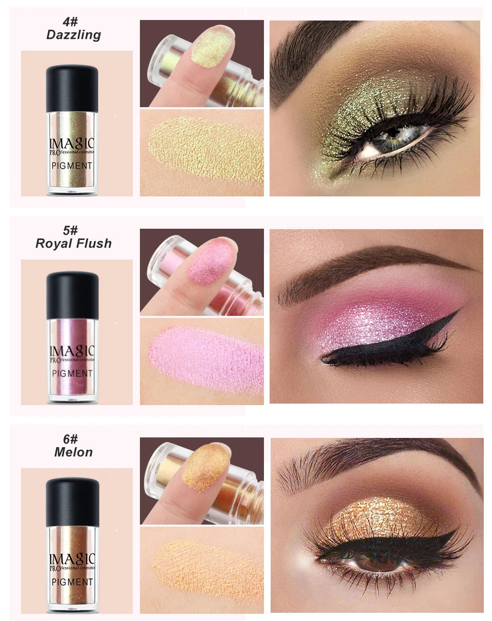 IMAGIC New Arrival Glitter Eyeshadow Metallic Loose Powder Waterproof Shimmer Pigments Colors Eye Shadow Makeup Cosmetics