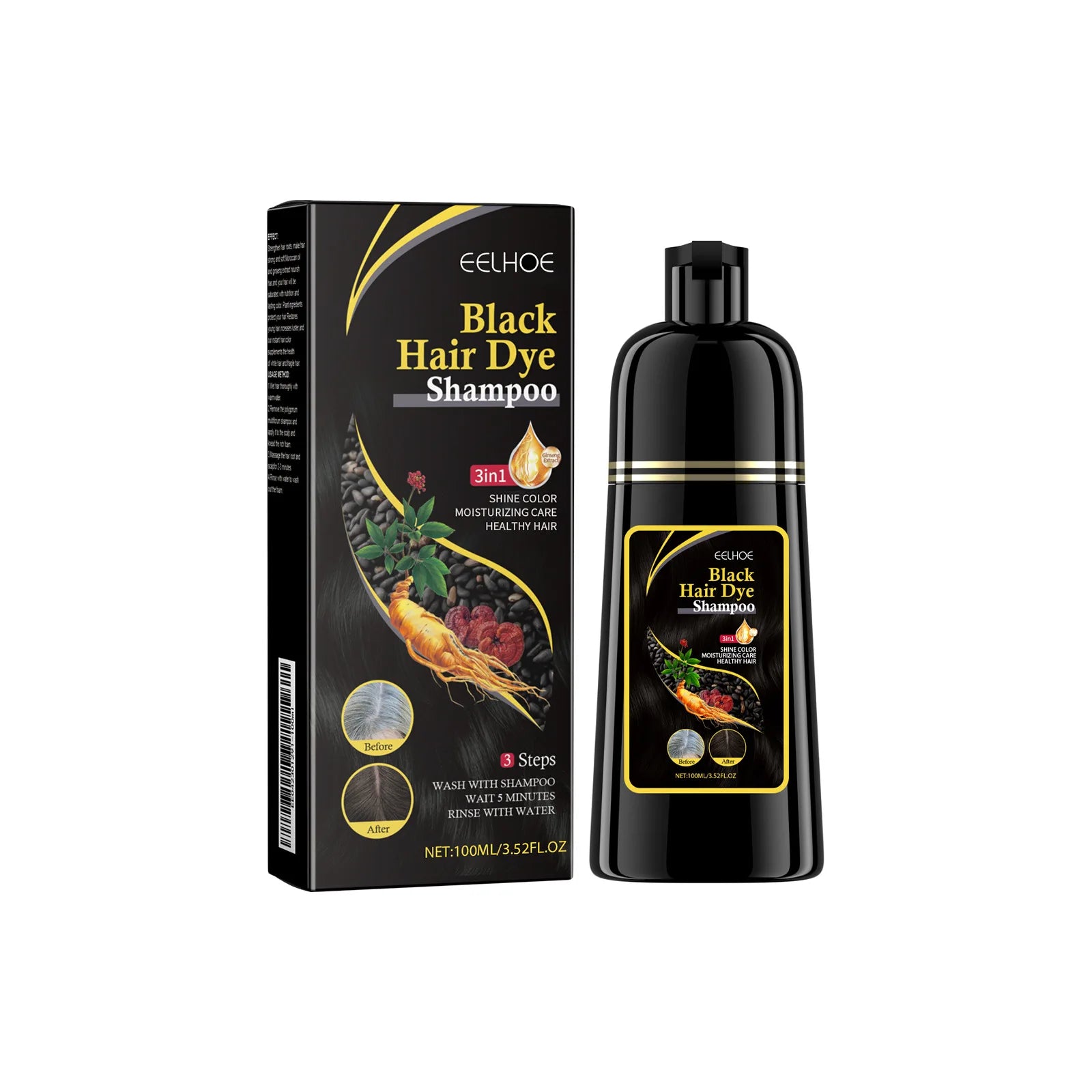 Eelhoe Black Hair Dye Shampoo Polygonum Multiflorum Moisturizing Hair 3 In 1 Cleaning Repair Softening Haircare Products