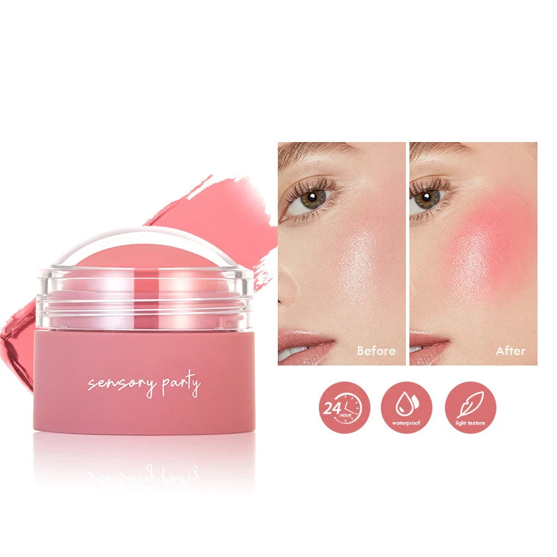 Cream blush ball,High-Pigment Formula,Semi-Matte & Powder Finish,Blendable Color blush Highlight stick for Eyes,Lips&Cheeks