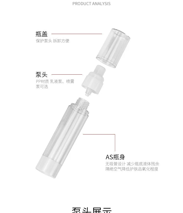 1pc Portablere Plastic Airless Vacuum Pump Toiletry Travel Bottles Makeup Cosmetics for Cream Gel Moisturizers Lotion Bottle