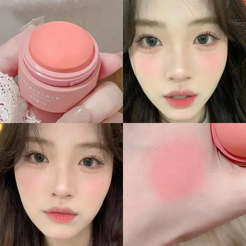 Cream blush ball,High-Pigment Formula,Semi-Matte & Powder Finish,Blendable Color blush Highlight stick for Eyes,Lips&Cheeks