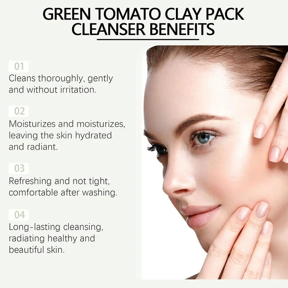 Green Tomato Clay Mask,Fully Green Tomato Clay Mask Cleanser, Green Tea Exfoliating Gel Cleanser Nourishing Cleanser Facial Care