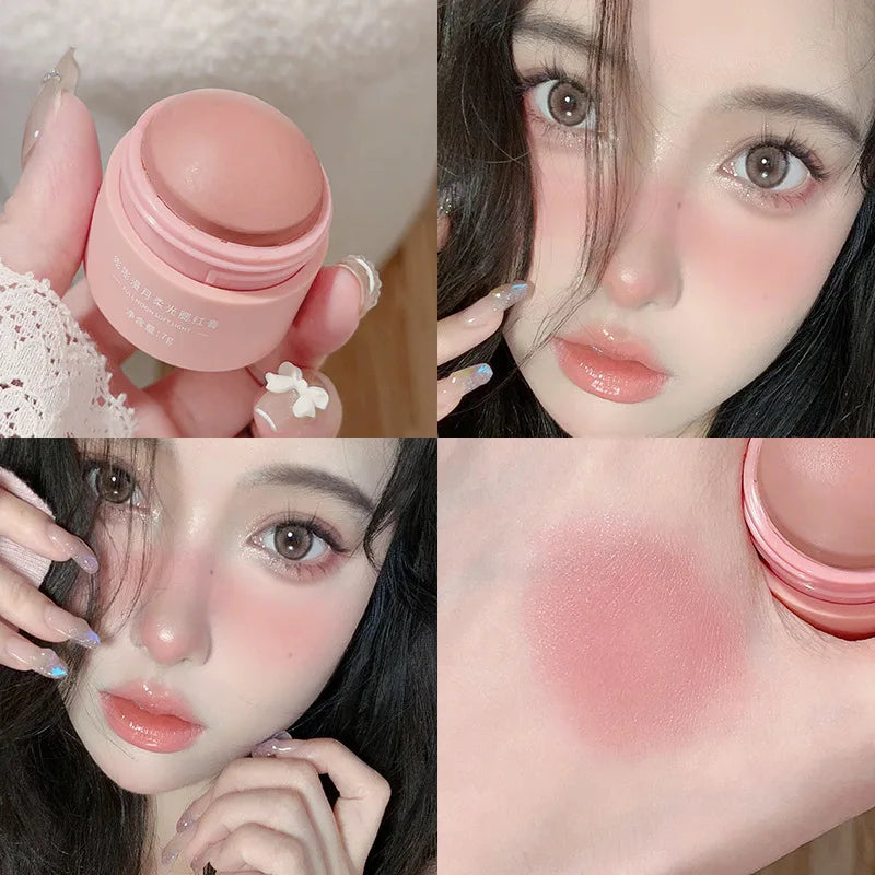 Cream blush ball,High-Pigment Formula,Semi-Matte & Powder Finish,Blendable Color blush Highlight stick for Eyes,Lips&Cheeks