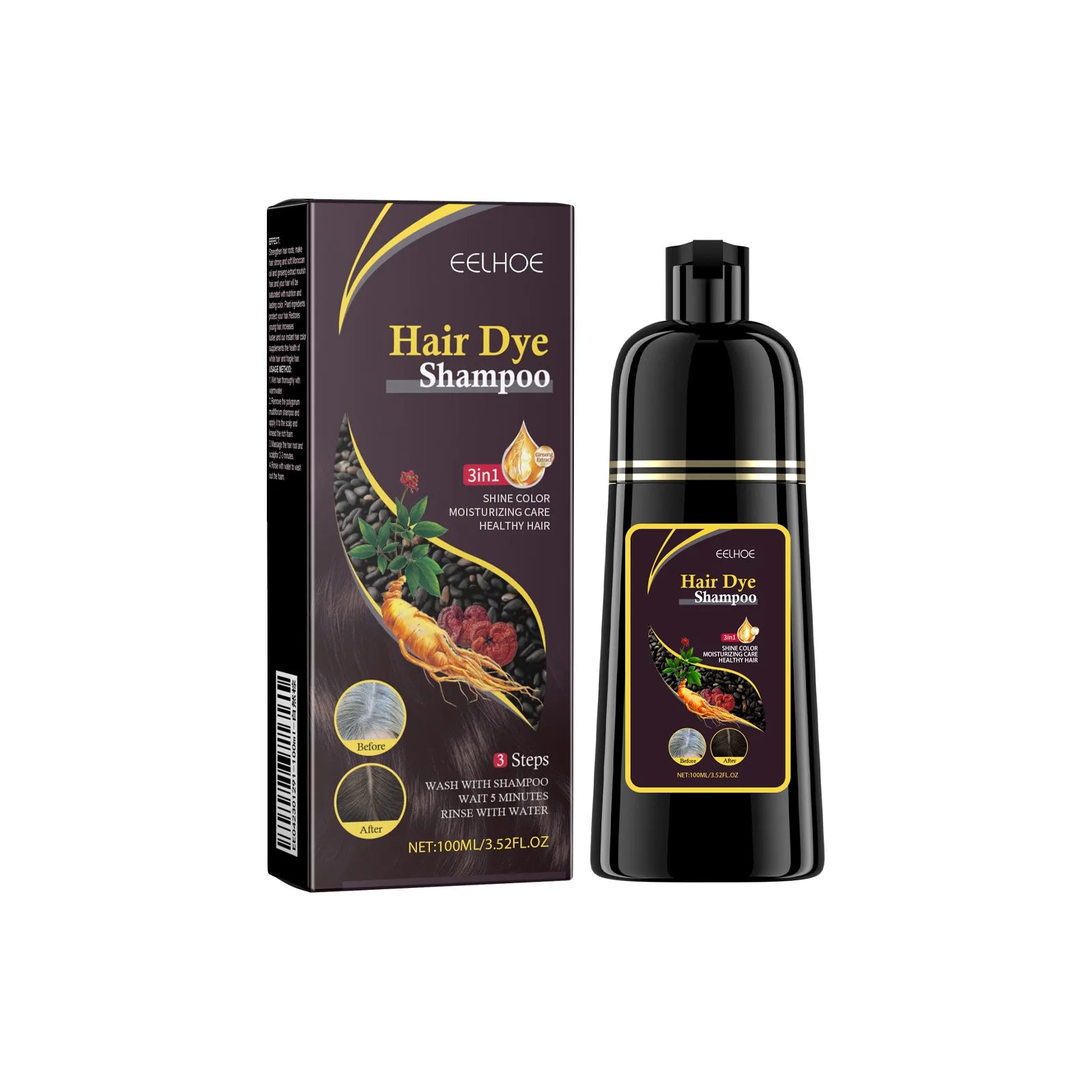 Eelhoe Black Hair Dye Shampoo Polygonum Multiflorum Moisturizing Hair 3 In 1 Cleaning Repair Softening Haircare Products