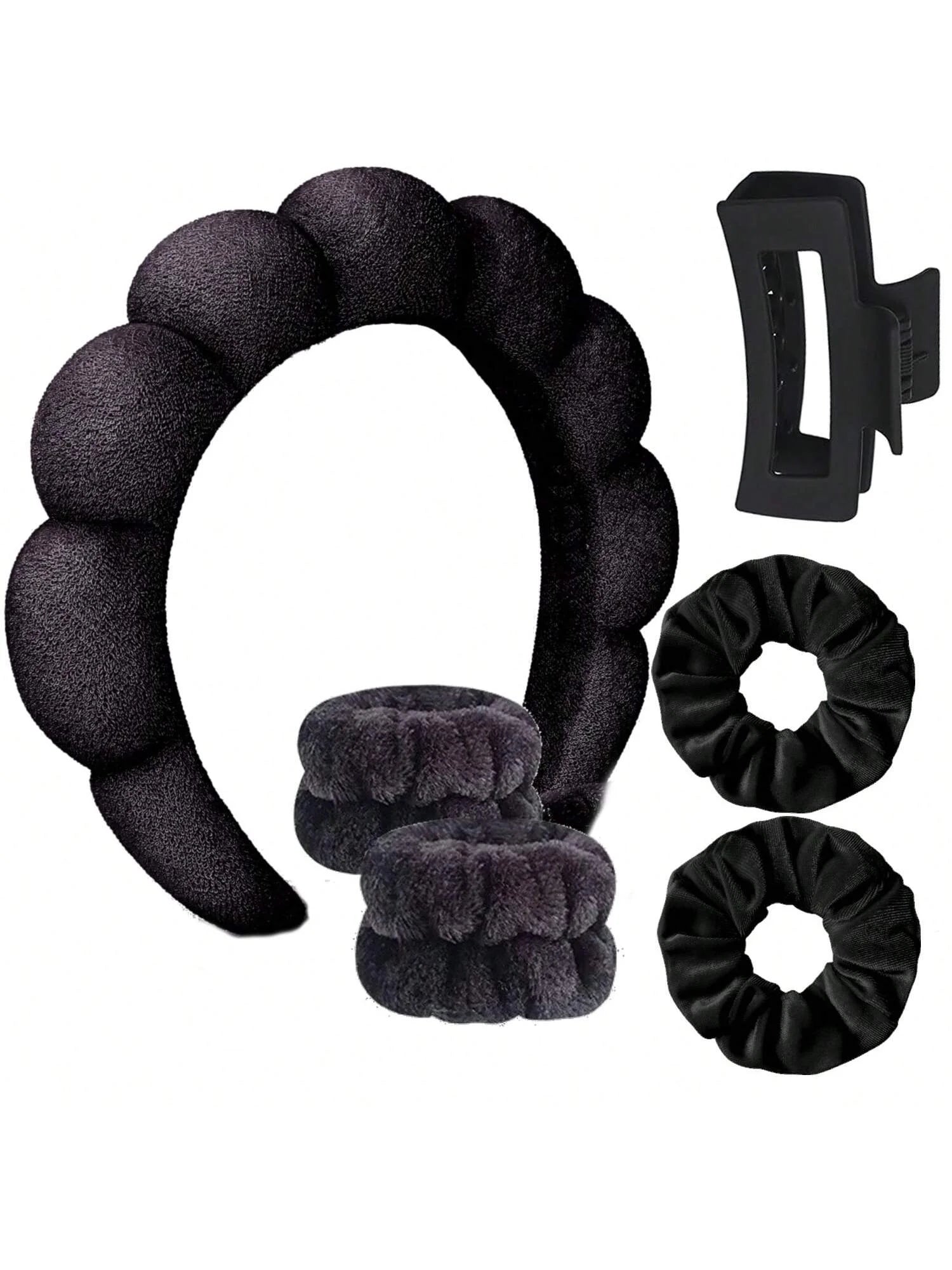 6 Pcs Women's Hair & Wristband Set for Skincare & Spa Anti-Damping Headband And Wristband Combo for Hair Tie And Wrist Support