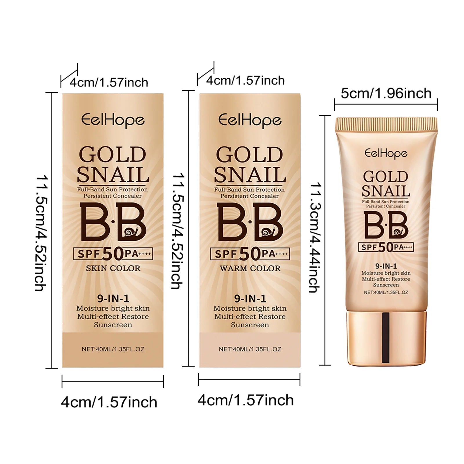Gold Snail Sunscreen BB Cream SPF 50 Sun Block Makeup Moisturize Face Concealer Long-Lasting Isolation Lotion Concealer Cosmetic
