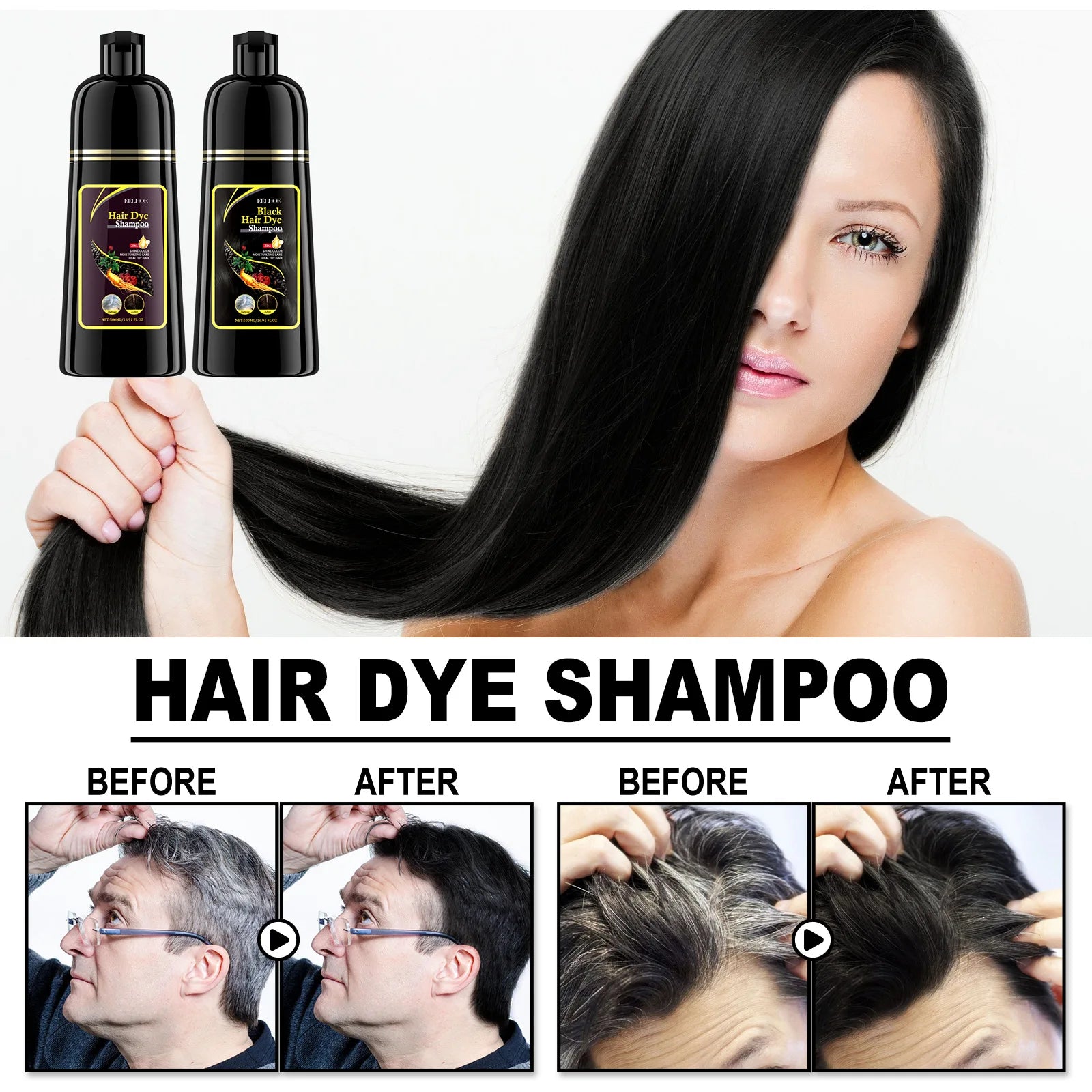 Eelhoe Black Hair Dye Shampoo Polygonum Multiflorum Moisturizing Hair 3 In 1 Cleaning Repair Softening Haircare Products