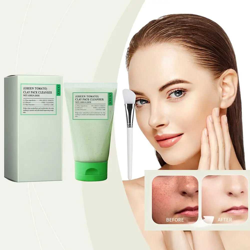 Green Tomato Clay Mask,Fully Green Tomato Clay Mask Cleanser, Green Tea Exfoliating Gel Cleanser Nourishing Cleanser Facial Care