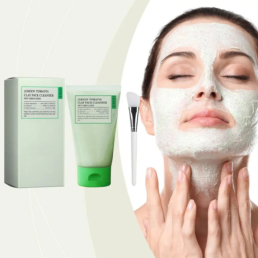 Green Tomato Clay Mask,Fully Green Tomato Clay Mask Cleanser, Green Tea Exfoliating Gel Cleanser Nourishing Cleanser Facial Care