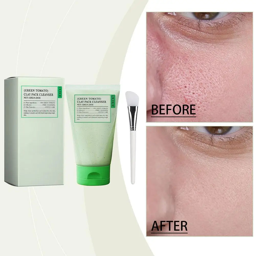 Green Tomato Clay Mask,Fully Green Tomato Clay Mask Cleanser, Green Tea Exfoliating Gel Cleanser Nourishing Cleanser Facial Care