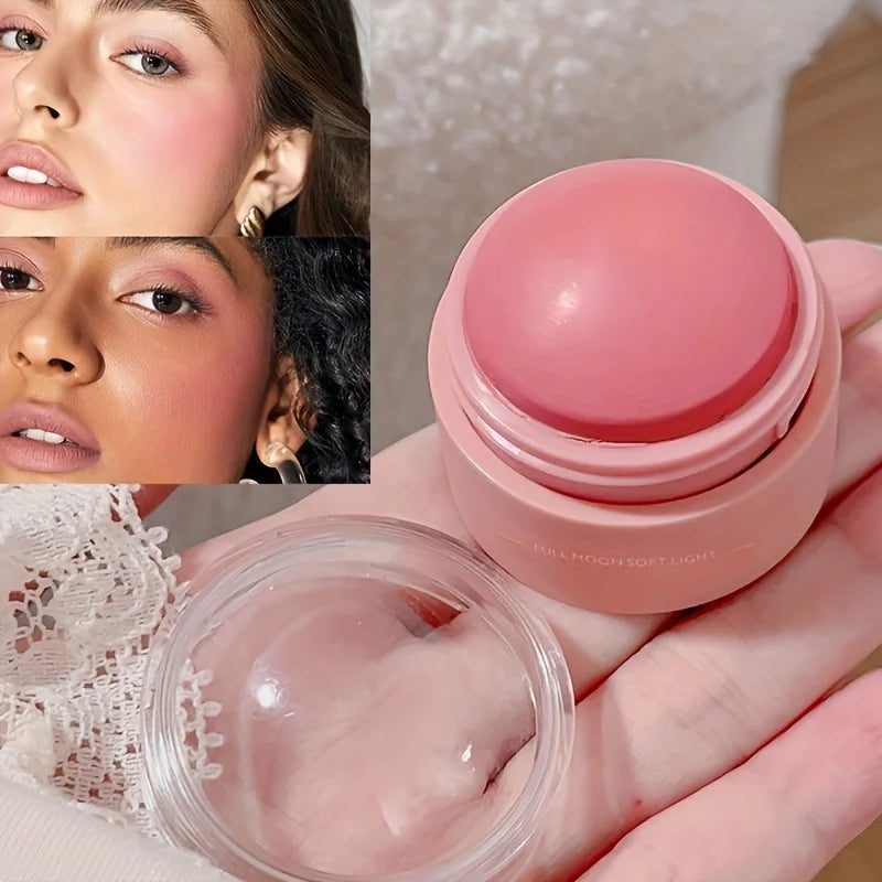 Cream blush ball,High-Pigment Formula,Semi-Matte & Powder Finish,Blendable Color blush Highlight stick for Eyes,Lips&Cheeks