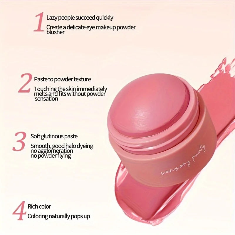 Cream blush ball,High-Pigment Formula,Semi-Matte & Powder Finish,Blendable Color blush Highlight stick for Eyes,Lips&Cheeks