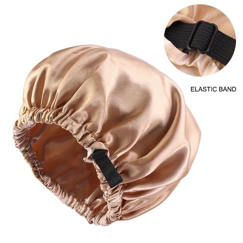 New Satin Hair Cap for Sleeping Invisible Flat Imitation Silk Round Haircare Women Headwear Ceremony Adjusting Button Night Hat