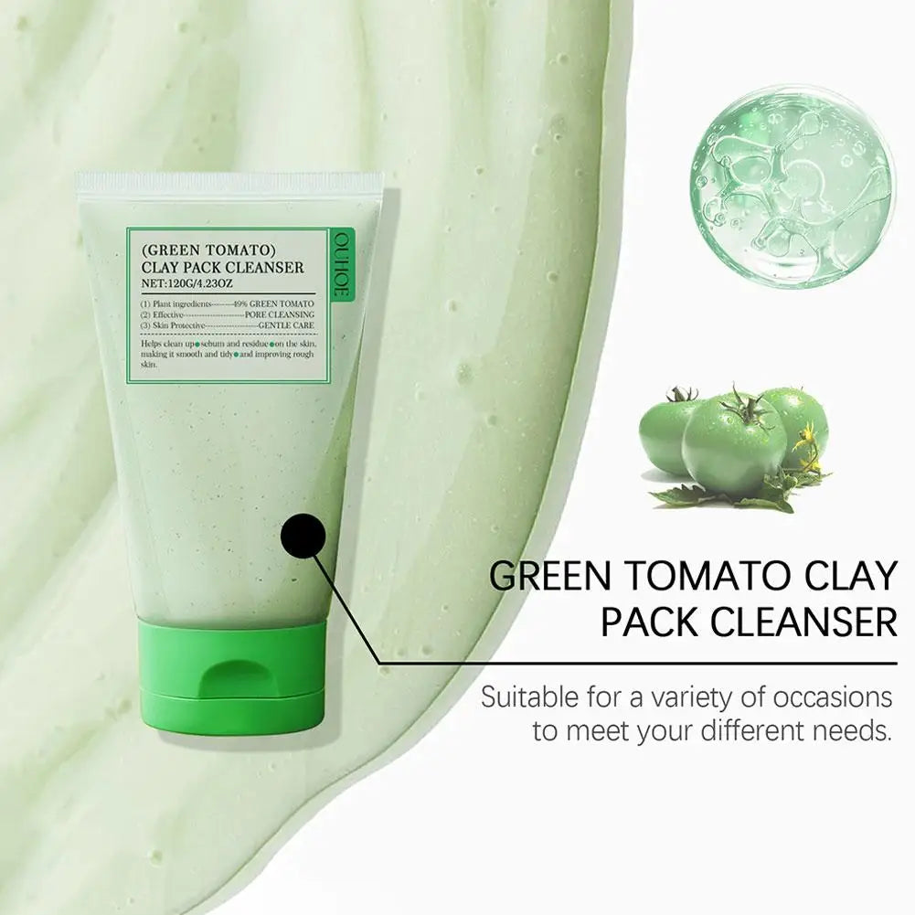 Green Tomato Clay Mask,Fully Green Tomato Clay Mask Cleanser, Green Tea Exfoliating Gel Cleanser Nourishing Cleanser Facial Care