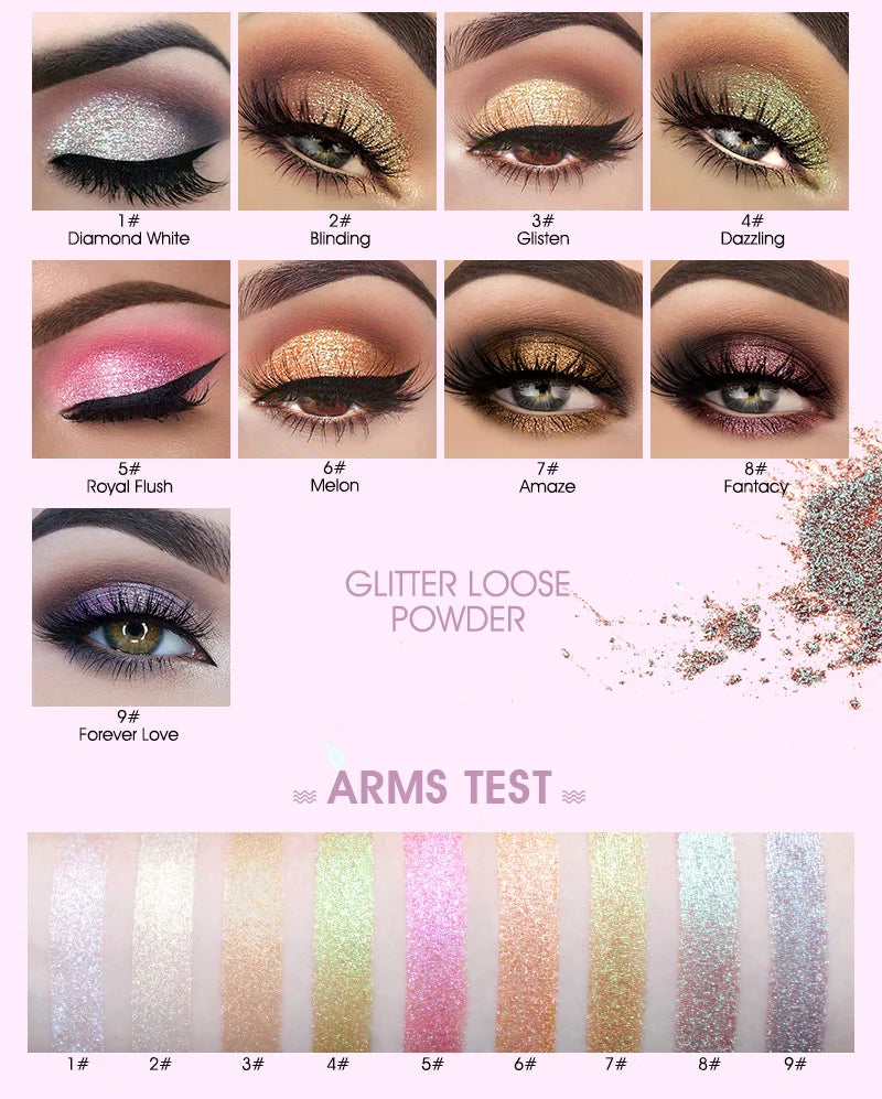 IMAGIC New Arrival Glitter Eyeshadow Metallic Loose Powder Waterproof Shimmer Pigments Colors Eye Shadow Makeup Cosmetics